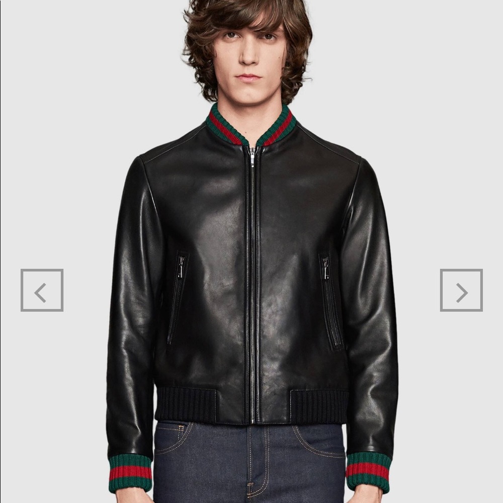 SOLD ❌Gucci leather Jacket ' Green Red knitted Web